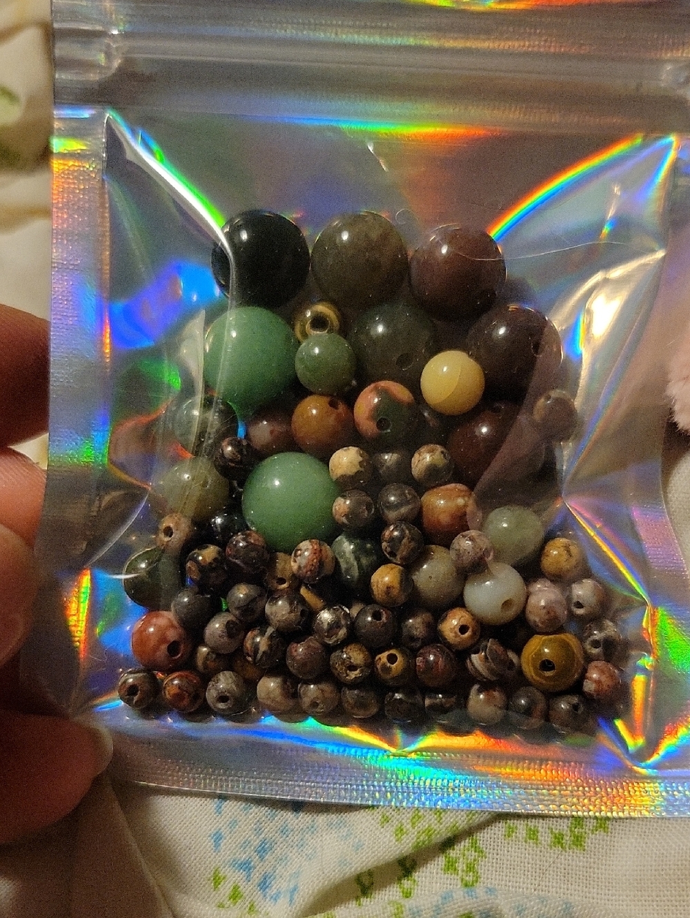 Leopard Jasper & Various Agate Real Stone Bead Mix, Various Sizes For Jewelry #4